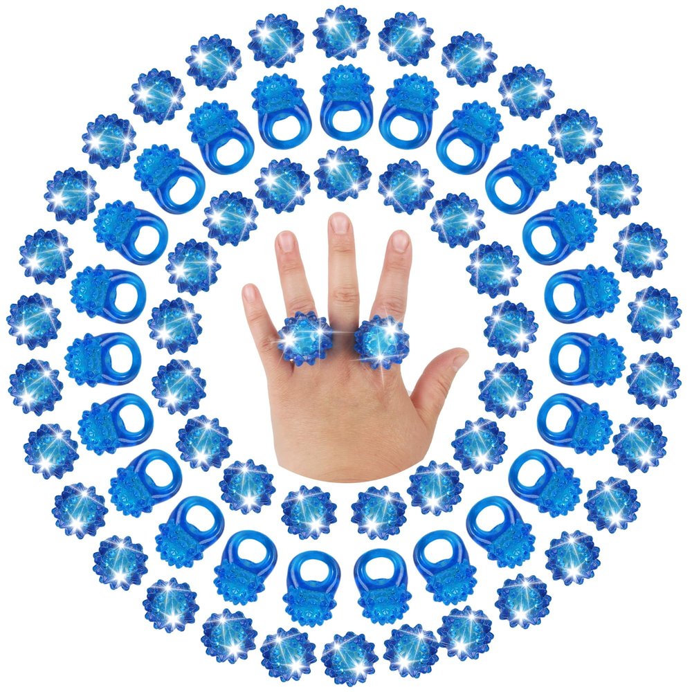 U-MOJOK 50 Pcs Blue Light Up Rings LED Flashing Rubber Finger Rings Glow in the Dark Party Favors for Carnival, July 4th, Halloween, Christmas, Concert, Goodie Bag Fillers, Raves