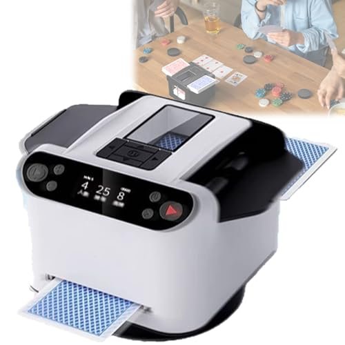 2-in-1 Automatic Card Shuffler & Dealer for 1-8 Players, 180/360 Rotating Dealing Machine with Built-in Poker Cards & 4 Remotes, Ultra Quiet for Family Game Night