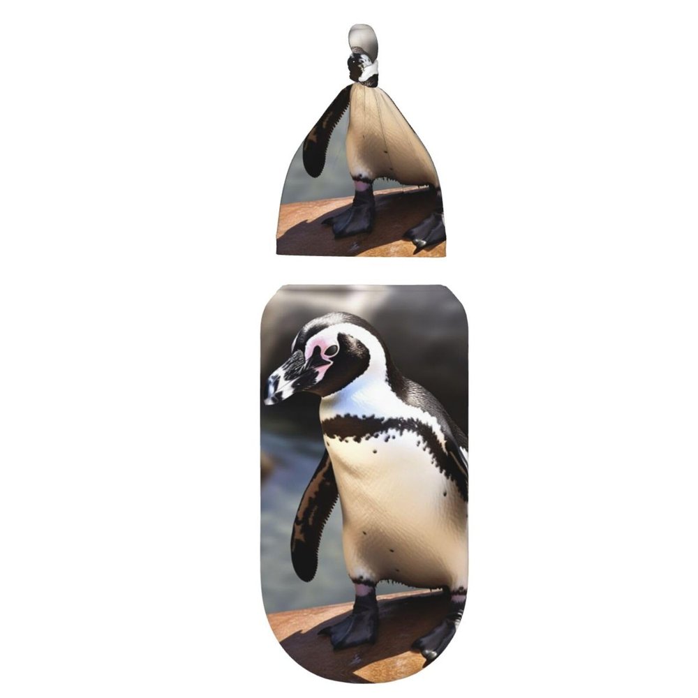 African Penguin Swaddle Blanket with Nursery Hats for Baby Girl Boy, Adjustable Breathable Newborn Receiving Blanket Swaddle Wrap with Beanies Soft Cotton Baby Sleep Sacks 0-6 Months