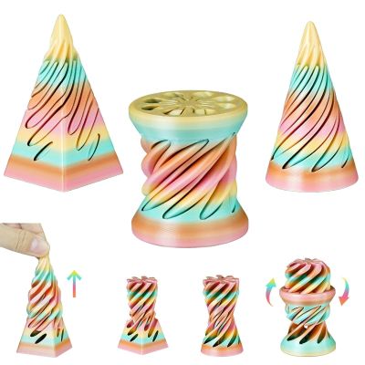 3PCS 3D Printed Impossible Design Cone Spiral Fidget Toy Geometric Sculpture Stress Relief Desk Ornament Novelty Conversation Piece(Candy Color-2)