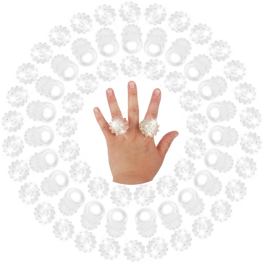 U-MOJOK 50 Pcs Clear Light Up Rings LED Flashing Rubber Finger Rings Glow in the Dark Party Favors for Carnival, Halloween, Christmas, Concert, Goodie Bag Fillers, Raves