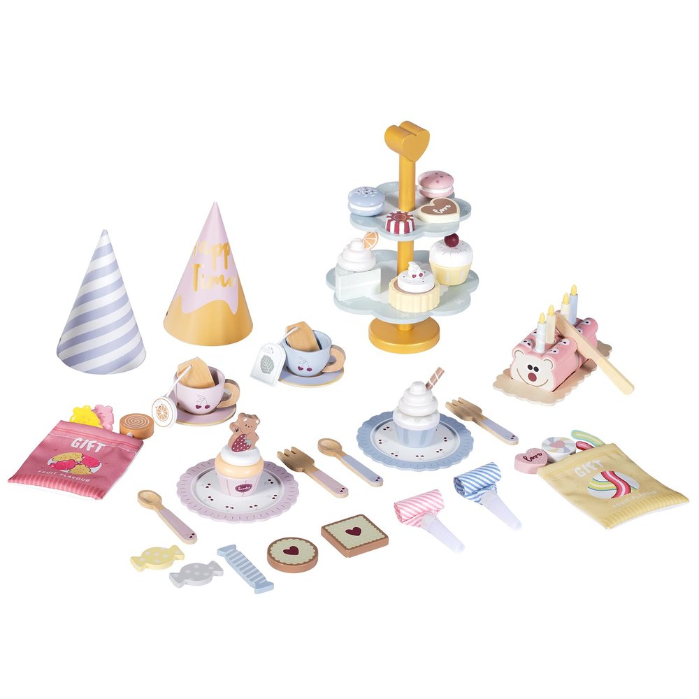 Wooden Pretend Play Tea Party Set - 40+ Pcs Afternoon Tea Set. Teacups & Kitchen Accessories for Toddlers Girls Boys , Montessori Educational Learning Toy Gift