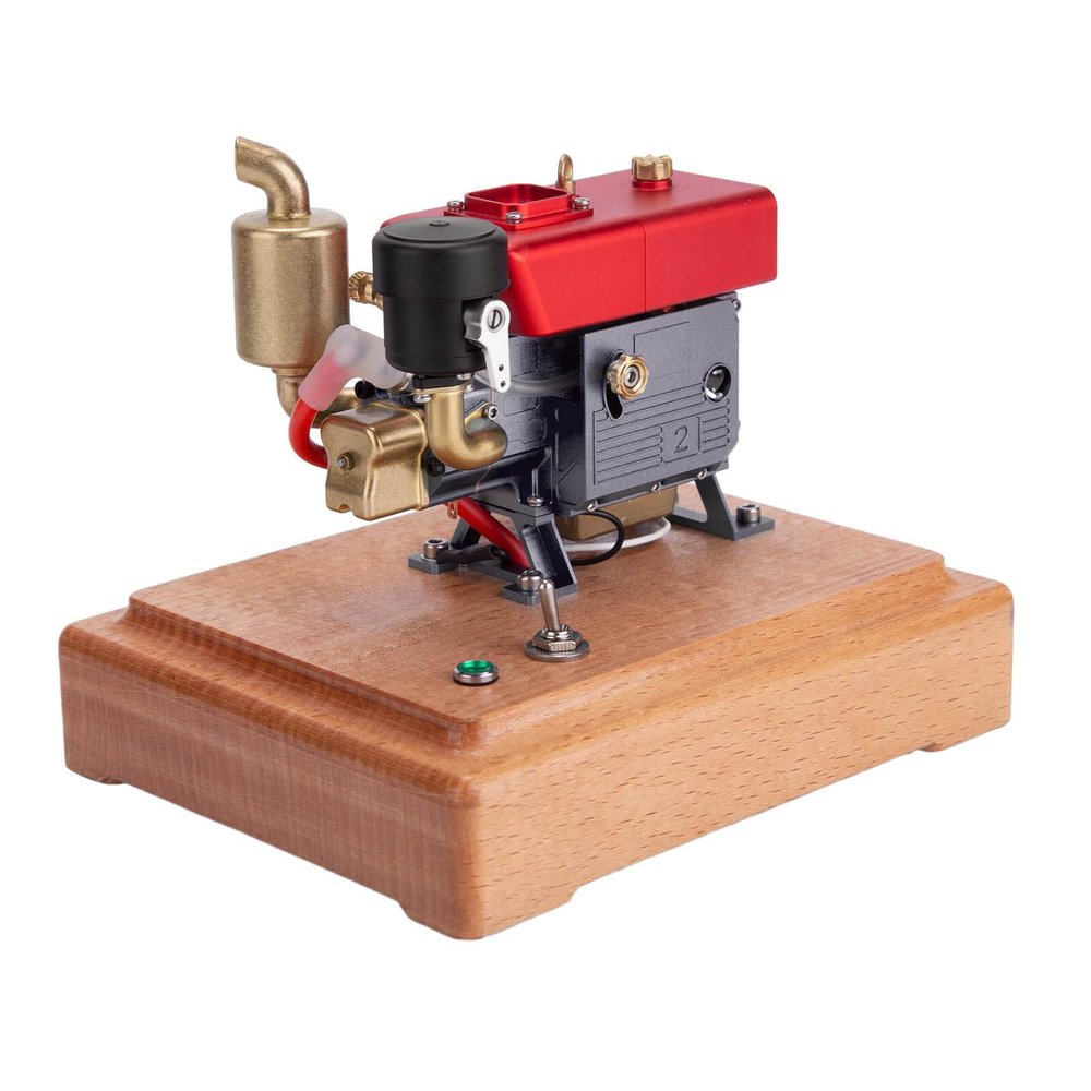 Retrol Engine Model Kit that Runs, 1/8 2.6c Mini Single-Cylinder Four-Stroke Engine Model Aluminum Version, Physics and Science Engine Model Kits for Adults(Red and Grey)