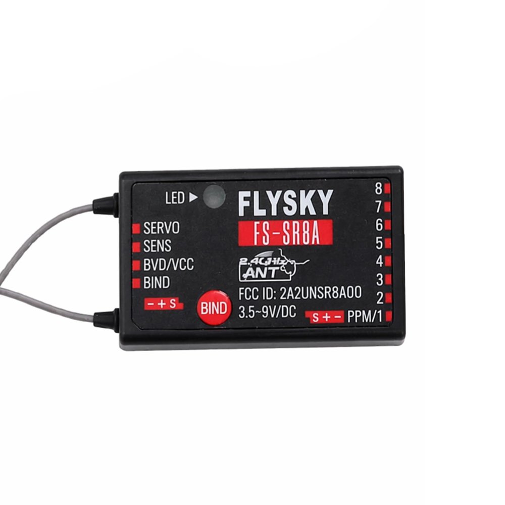 Hylukono Flysky FS-SR8A 8CH Receiver with Dual Antenna, 2.4GHz ANT Remote Control Receiver Protocol for FS-ST8 RC Transmitter Remote Control Airplanes, Helicopters, Cars, Boats, and Robotics