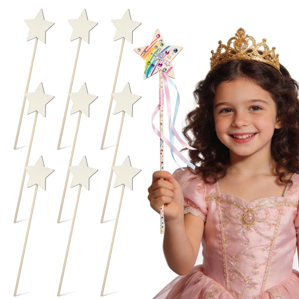 FOMIYES 10Pcs Star Shape Children Fairy Wands Unpainted DIY Fairy Sticks for Kids Princess Party Favors Dress-up Accessories