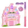 Pink Princess Castle Piata Set with Blindfold Confetti & Bat, Girls Kids Birthday Party Game, Princess Theme Party Favors & Birthday Decorations Supplies (12.6'' x 2.9'' x 16.1'') view 1