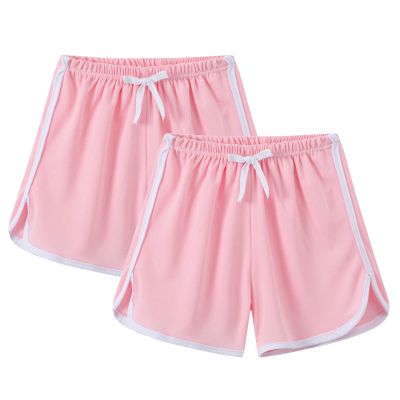 2 Pack Girls Dolphin Shorts Summer Athletic Soccer Bermuda Sports Pants Teen Casual Drawstring Wide Leg Sweat Shorts Kids Elastic Baggy Active Clothes,Pink, Size 18-24 Months