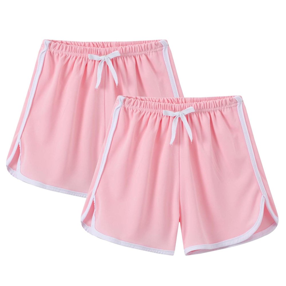 2 Pack Girls Dolphin Shorts Summer Athletic Soccer Bermuda Sports Pants Teen Casual Drawstring Wide Leg Sweat Shorts Kids Elastic Baggy Active Clothes,Pink, Size 18-24 Months