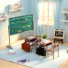 13Pcs Miniature Dollhouse School Supplies Set, Mini Classroom Furniture Desk Chair Blackboard Schoolbag Accessories, Tiny Doll School Stuff Playset for Learning Role Play, Brown view 2