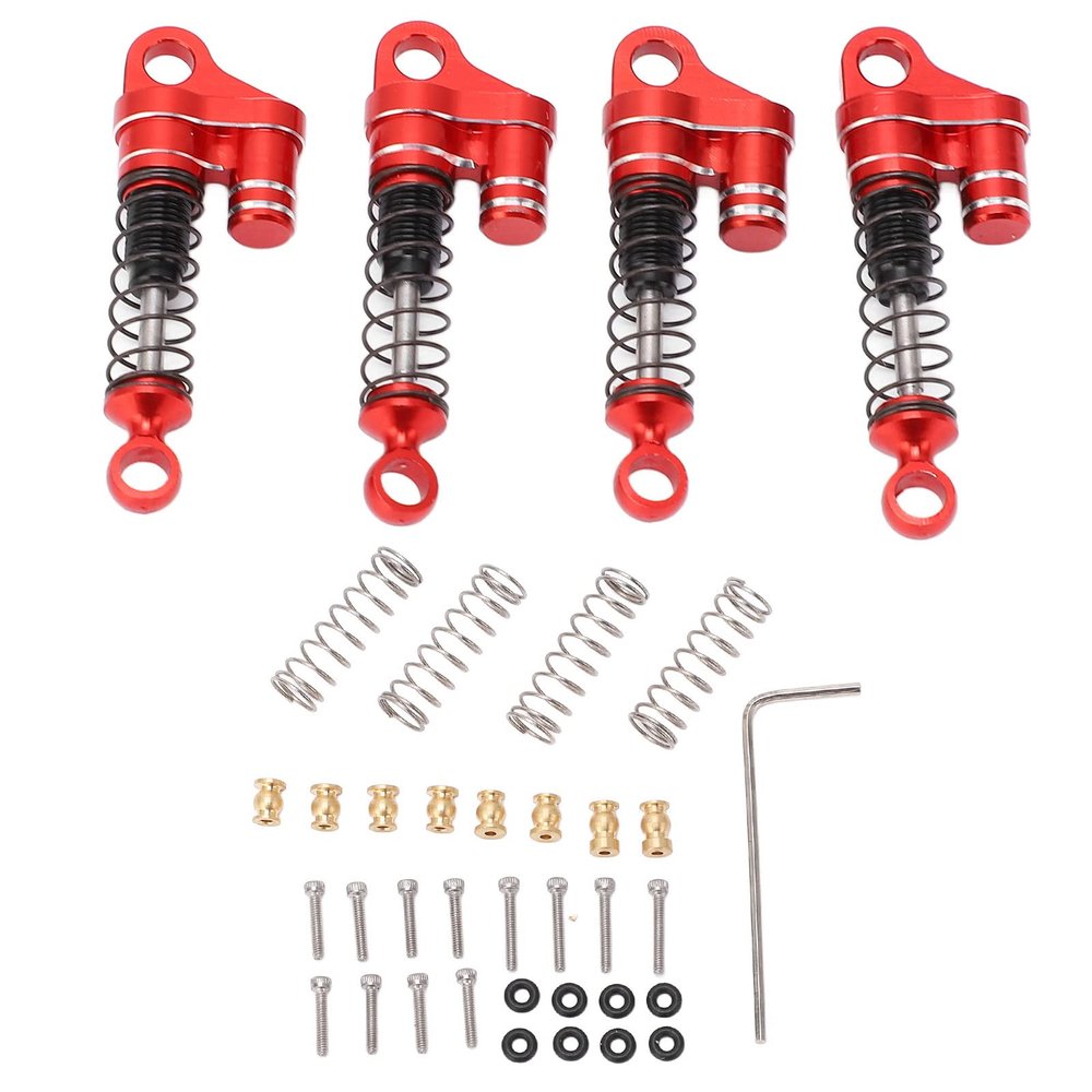 4pcs Red Aluminum Alloy RC Shock Absorbers with High Elastic Spring, Metal Shock Absorbers for Scx24 1/24 RC Car, Durable Replacement Suspension Parts for Off - Road