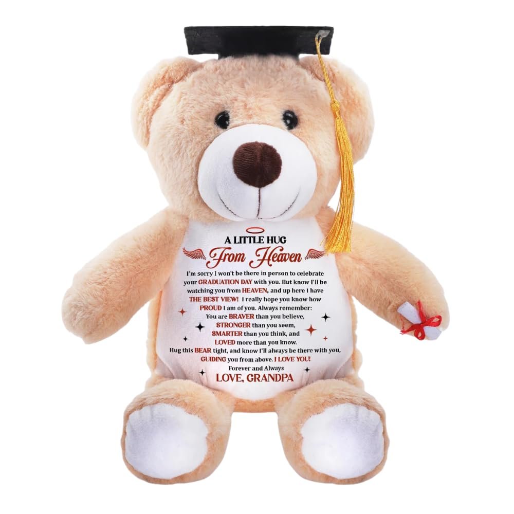 A Little Hug from Heaven - Personalized Graduation Teddy Bear, Customized Class of 2026 Memorial Animal Stuffed, Daughter Teddy Bear from Loss Mom Dad, Senior Remembrance Gift, Graduation Gift