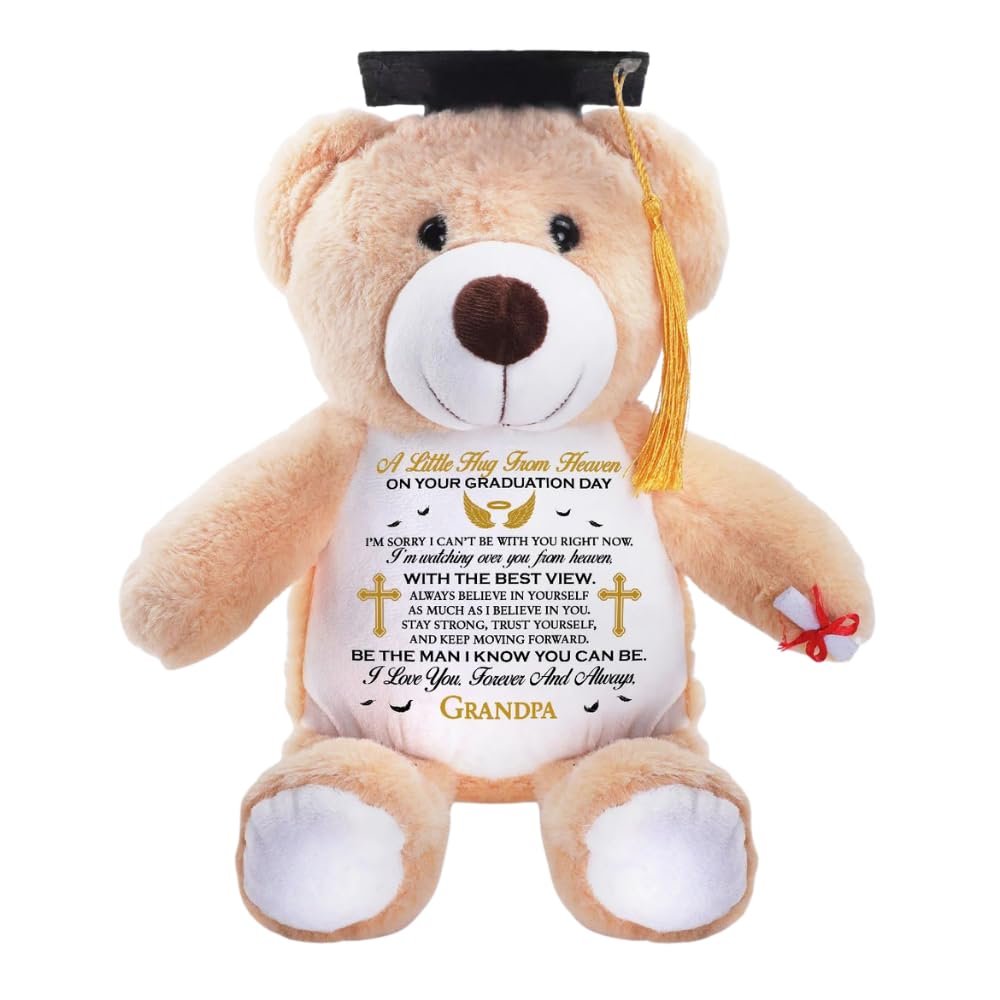 A Little Hug from Heaven on Your Graduation Day - Personalized Graduation Teddy Bear, Customized Class of 2026 Memorial Animal Stuffed, Daughter Teddy Bear from Loss Mom Dad, Senior Remembrance Gift