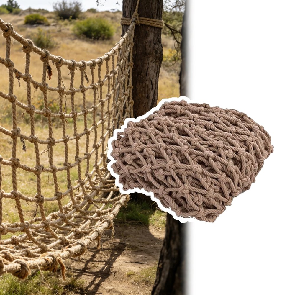 23x26FT / 7x8(M), Heavy Duty Natural Jute Rope Net Climbing, Tree House Playset - Safe and Durable Outdoor Activity for Children, (Rope Dia 1cm)