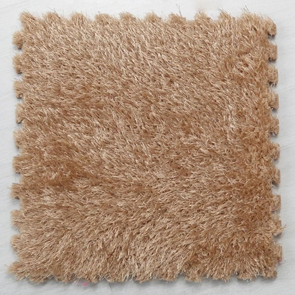 LBAawxe Plush Interlocking Carpet Tiles, 24 Pieces, Non-Slip Puzzle Mat, Plush Room Climbing Area Rug, Easy to Clean(Light Coffee)