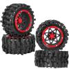 1/16 RC Wheels and Tires 4PCS, RCHuiWow 12mm Hex Plastic Rim Tires Set for 1/16 M-J-X16207-210,H-B-X16889-890,S-C-Y16101-106,Summit E-Revo Gorgon Grom,Mini Kraton 3S RC Truck Upgrades,Black&Red view 1