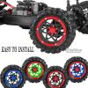 1/16 RC Wheels and Tires 4PCS, RCHuiWow 12mm Hex Plastic Rim Tires Set for 1/16 M-J-X16207-210,H-B-X16889-890,S-C-Y16101-106,Summit E-Revo Gorgon Grom,Mini Kraton 3S RC Truck Upgrades,Black&Red view 4