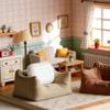 1 12 Scale Dollhouse Furniture,Dollhouse Miniatures & Miniature Dollhouse Accessories, 1:12 Scale 2-Piece Mini Sofa Set (Beige & Brown), Dollhouse Furniture for Living Room Scene Decor view 2