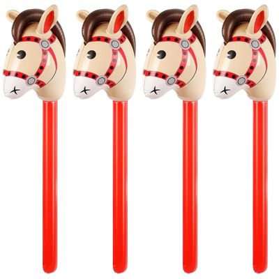 4 Pack Inflatable Horse Stick, Red Inflatable Horsehead Stick Blow Up Pony Toys for Christmas Cowboy Cowgirl Horse Theme Party Decor