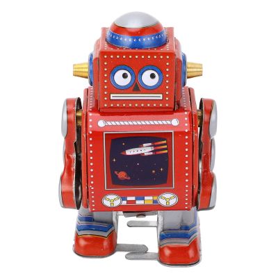 Hamwesh Wind Up Robot Toy, Iron Construction Vintage Clockwork Robot, Retro Wind Up Dancing with Accessory for Cafe Bar Restaurant Clothing Store Decor (Red)