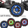 1/16 RC Wheels and Tires 4PCS, RCHuiWow 12mm Hex Plastic Rim Tires Set for 1/16 M-J-X16207-210,H-B-X16889-890,S-C-Y16101-106,Summit E-Revo Gorgon Grom,Mini Kraton 3S RC Truck Upgrades,Black&Navy Blue view 4
