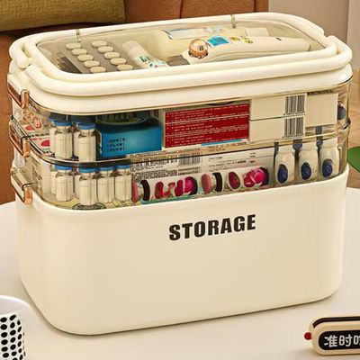 Home Travel Medicine Storage Box,Portable Medicine Cabinet First Aid Kit with Secure Handles,Multipurpose Medical Box for Pill Organization Vitamins Supplements (Cream White,15.288.8612.8inch)
