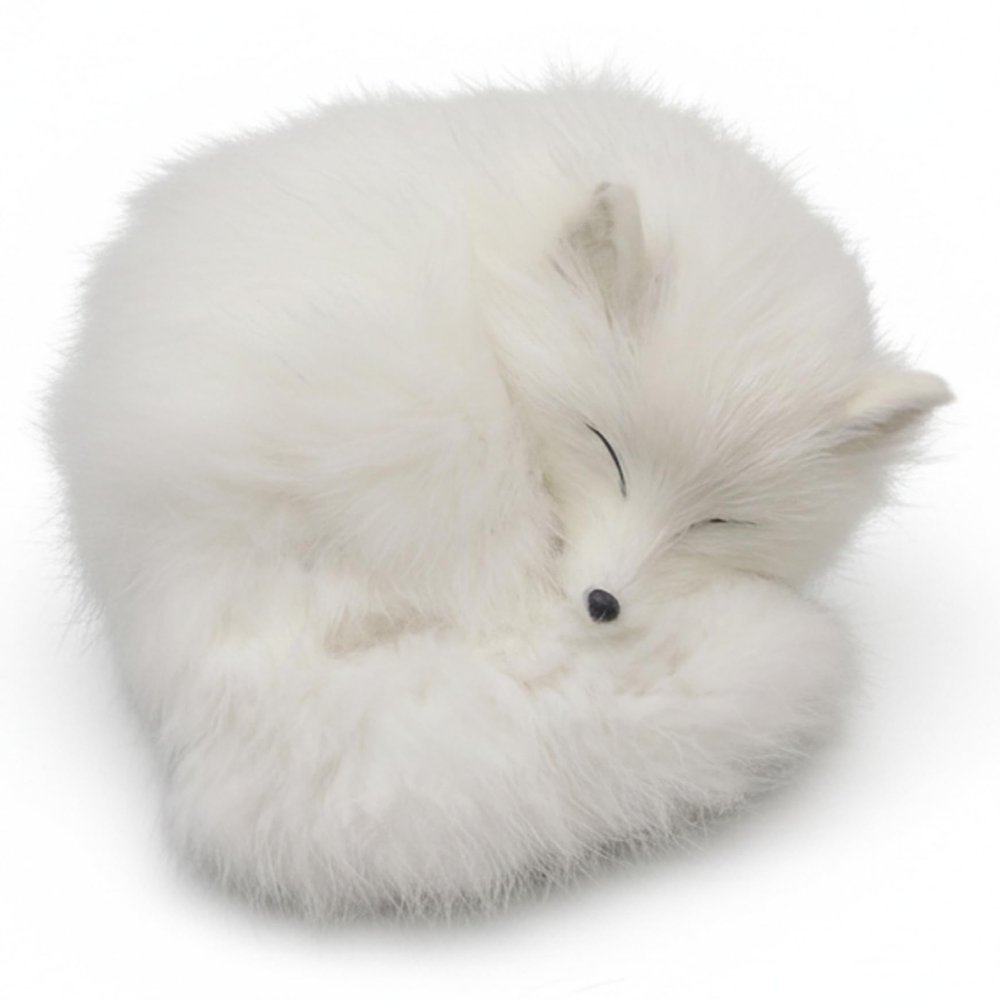 AwnsIMfreien Stuffed Animal Fox, White Fox Stuffed Animal, Realistic Sleeping Figurine Home Desk Decor with Soft Faux Furs, Handcrafted Shelf Ornament for Living Room, Office