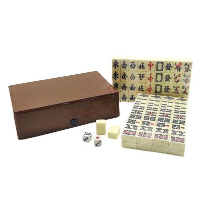 Storqen Mini Chinese Mahjong Game Set Complete Majiang Set with 144 Tiles Mah-Jongg Set Family Gathering Playing Game for Family Party
