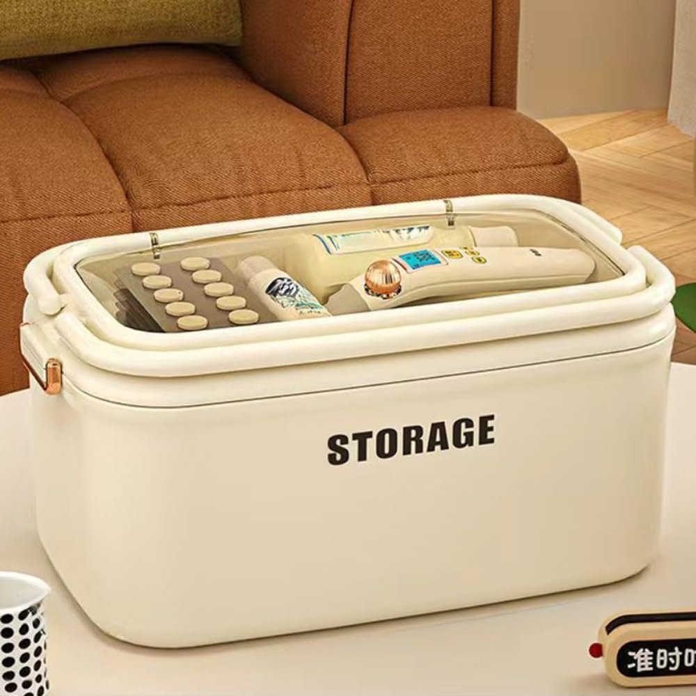 Home Travel Medicine Storage Box,Portable Medicine Cabinet First Aid Kit with Secure Handles,Multipurpose Medical Box for Pill Organization Vitamins Supplements (Cream White,15.288.868.46inch)