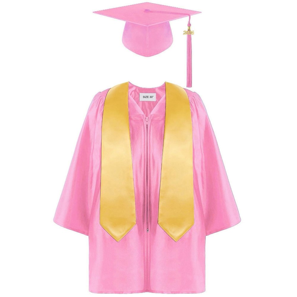 2026 Kindergarten Preschool Graduation Cap and Gown Tassel Stole Sets Graduates Party Robe Decorations Kids Age 2-12 Years,Pink,4-5 Years