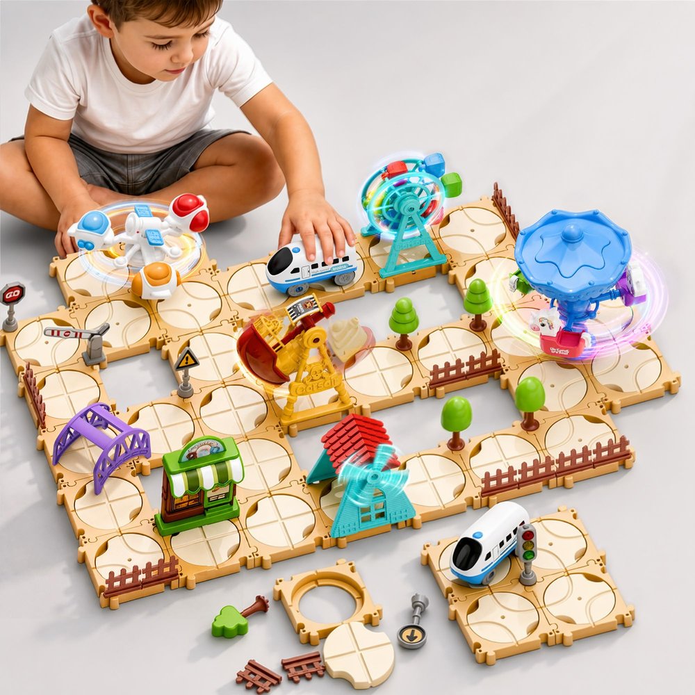 iPlay, iLearn 125 PCS Puzzle Race Track Building Toys for Kids Age 3-5, 4-8