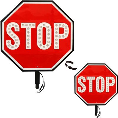Double-Sided LED Stop Slow Paddle Sign - Handheld Traffic Safety Sign with Foam Grip for School Crossings, Construction, Parking - Bright Illuminated Warning (1-Pack)