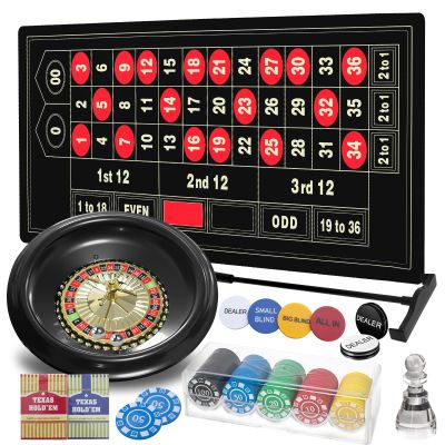 Juiseaty 16 ABS Roulette Wheel Set for Adults, Roulette Table and Wheel, 47 x 24 Roulette Mat, Dealer Button, 100 ABS Poker Chips, 2 Decks of Cards,Casino Games for Parties