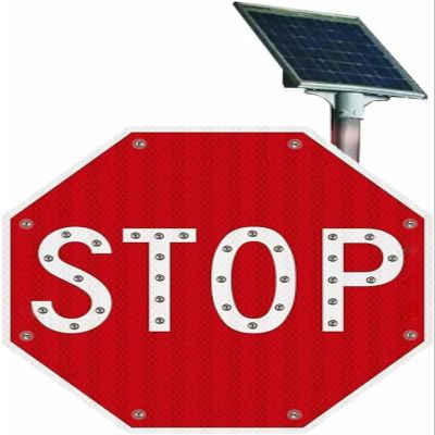 Solar LED Traffic Stop Sign - Reflective Octagon Aluminum Sign for Enhanced Intersection Safety - Blinking Warning Light for Effective Traffic Control