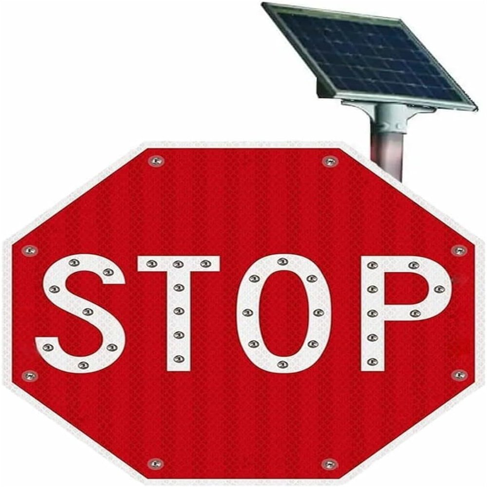 Solar LED Traffic Stop Sign - Reflective Octagon Aluminum Sign for Enhanced Intersection Safety - Blinking Warning Light for Effective Traffic Control