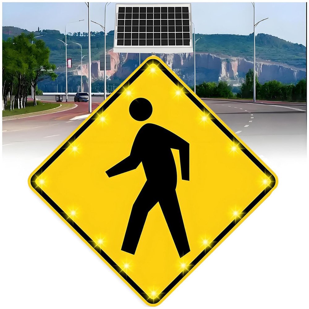 24''/30" Solar LED Pedestrian Crossing Sign - Solar-Powered Flashing Warning Sign with Rust-Proof Aluminum Frame for Traffic Safety - Durable Road Sign, 24IN (61CM)