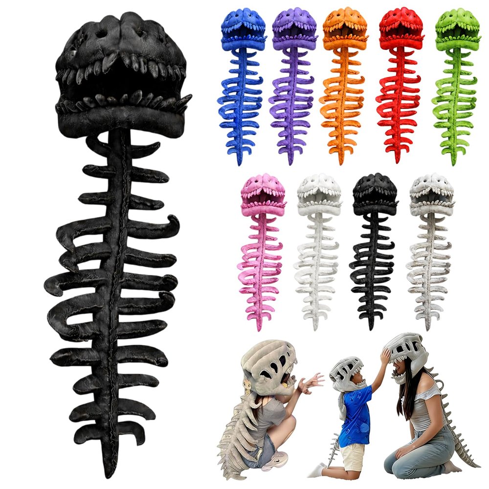2026 New Dinosaur Skeleton Costume, 3D Spinosaurus Skull Mask & Plush Spine, for Dress-Up Play (Black,31 in)
