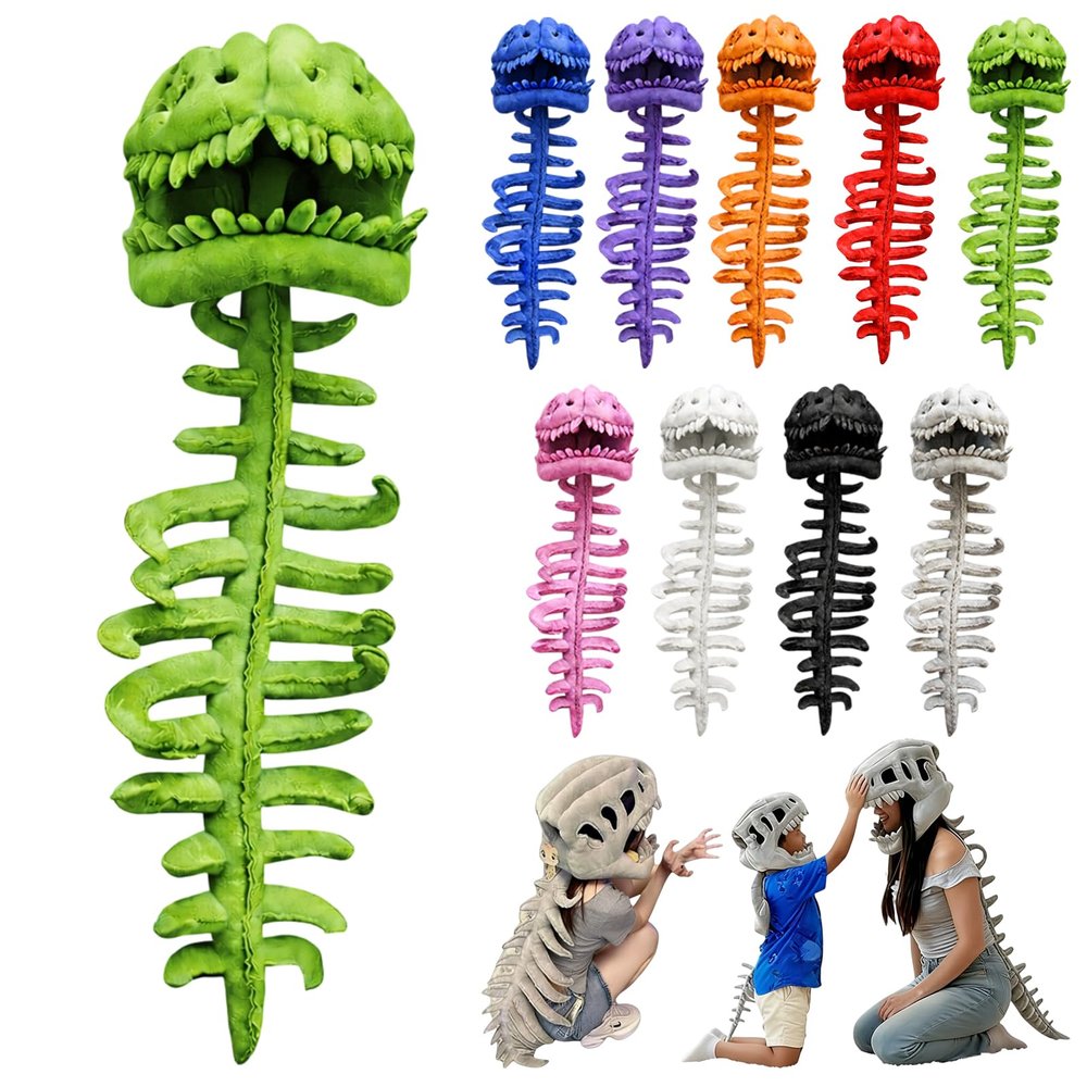 2026 New Dinosaur Skeleton Costume, 3D Spinosaurus Skull Mask & Plush Spine, for Dress-Up Play (Green,31 in)