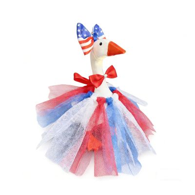 Jwqqwdza 7 Inch Desk Goose Outfits, Mini Desktop Goose 4th of July Clothes with Headband Desk Costumes Accessories Independence Day Decor for Desktop Statues (4th of July, One Size)