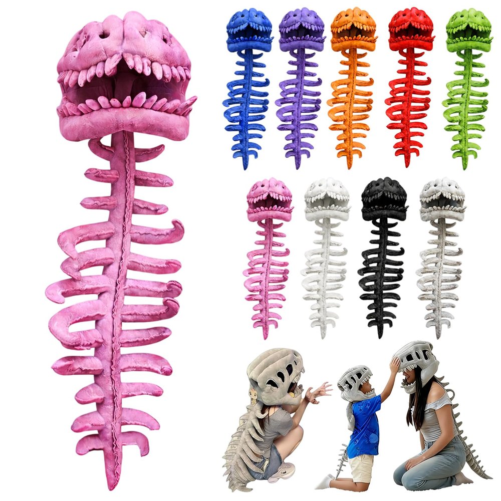 2026 New Dinosaur Skeleton Costume, 3D Spinosaurus Skull Mask & Plush Spine, for Dress-Up Play (Pink,31 in)