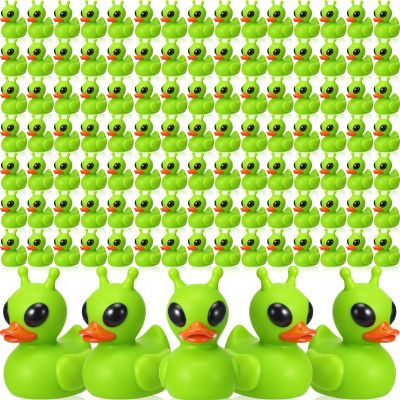 Sotiff 100 Pcs Mini Alien Rubber Ducks Alien Party Favors Small Tiny Aliens Figurines Duck to Hide and Seek for Cruise Ship Space Party Favor Rave Trinkets Goodie Bag Gift Basket Stuffing (Green)