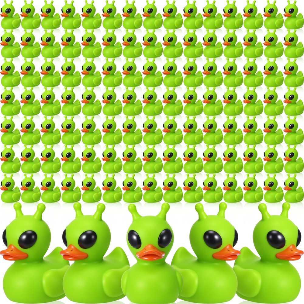 Sotiff 100 Pcs Mini Alien Rubber Ducks Alien Party Favors Small Tiny Aliens Figurines Duck to Hide and Seek for Cruise Ship Space Party Favor Rave Trinkets Goodie Bag Gift Basket Stuffing (Green)
