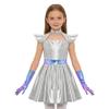 Manyakai Kids Shiny Robot Outfits Girls Fly Sleeve Back Invisible Zipper Dress Metallic Alien Combat Suit Silver 8 Years view 1