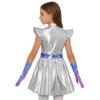 Manyakai Kids Shiny Robot Outfits Girls Fly Sleeve Back Invisible Zipper Dress Metallic Alien Combat Suit Silver 8 Years view 2