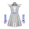 Manyakai Kids Shiny Robot Outfits Girls Fly Sleeve Back Invisible Zipper Dress Metallic Alien Combat Suit Silver 8 Years view 3