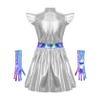 Manyakai Kids Shiny Robot Outfits Girls Fly Sleeve Back Invisible Zipper Dress Metallic Alien Combat Suit Silver 8 Years view 4