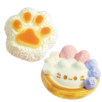 2-Pack Squish Toys, Ultra Soft Slow Rising Cake Squeeze Toys with Bursting Feeling, Sensory Toy for Stress Relief, Realistic Strawberry Tart and Rice Ball Cat Paw, Stress Ball, Sensory