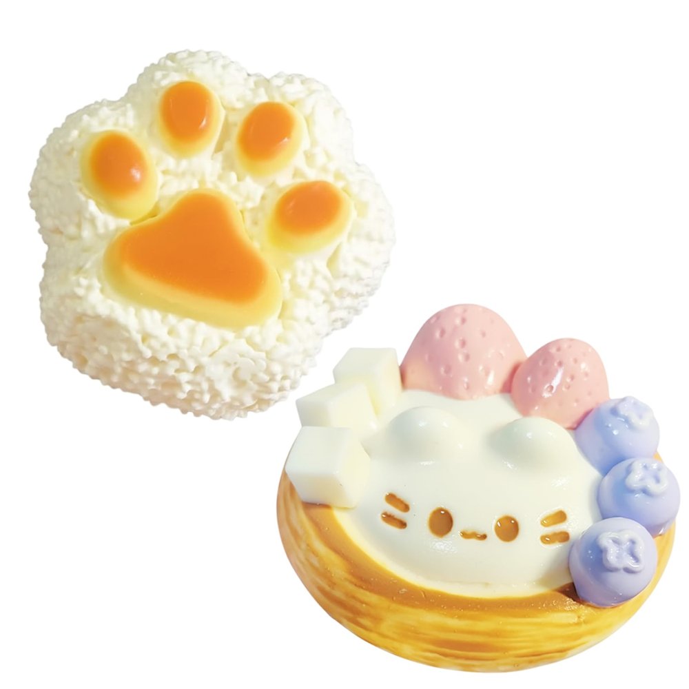 2-Pack Squish Toys, Ultra Soft Slow Rising Cake Squeeze Toys with Bursting Feeling, Sensory Toy for Stress Relief, Realistic Strawberry Tart and Rice Ball Cat Paw, Stress Ball, Sensory