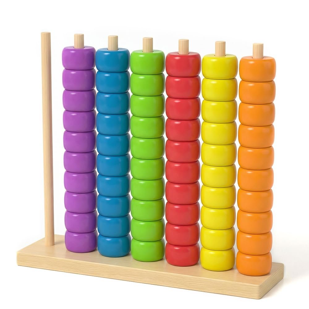 Color Matching Stacking Puzzle Game, 2026 New Wooden Color Match Challenge Game Fast Color Stack Challenge Ring Stack Puzzle with Racks and Rings, Tabletop Brain Teaser for Family Friend Fun (1, #B)