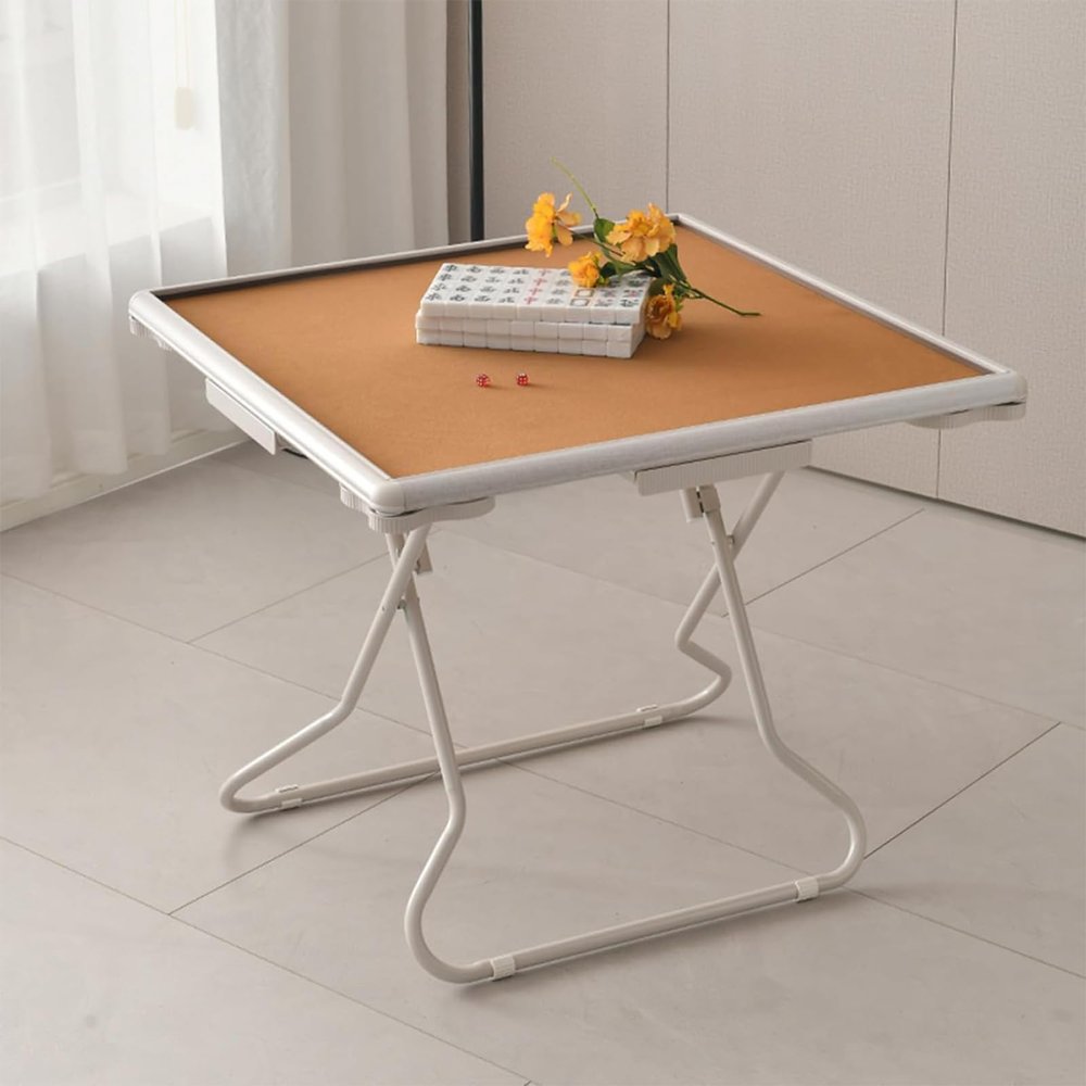 SOEETRG Foldable Mahjong Table 35", Portable Square Game Table with 4 Drawers & Cup Holders, for Poker, Board Games, Ideal for Home, Club, Party (Brown)