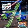 Race Track Truck Toys for 3 4 5 6 Years Old Kids - Carrier Truck Transport Car with 6 Die-Cast Cars Toys, 4-in-1 Truck with 2 Foldable Race Tracks, Christmas Birthday Gifts Toy for Toddler Boys, Cyan view 2